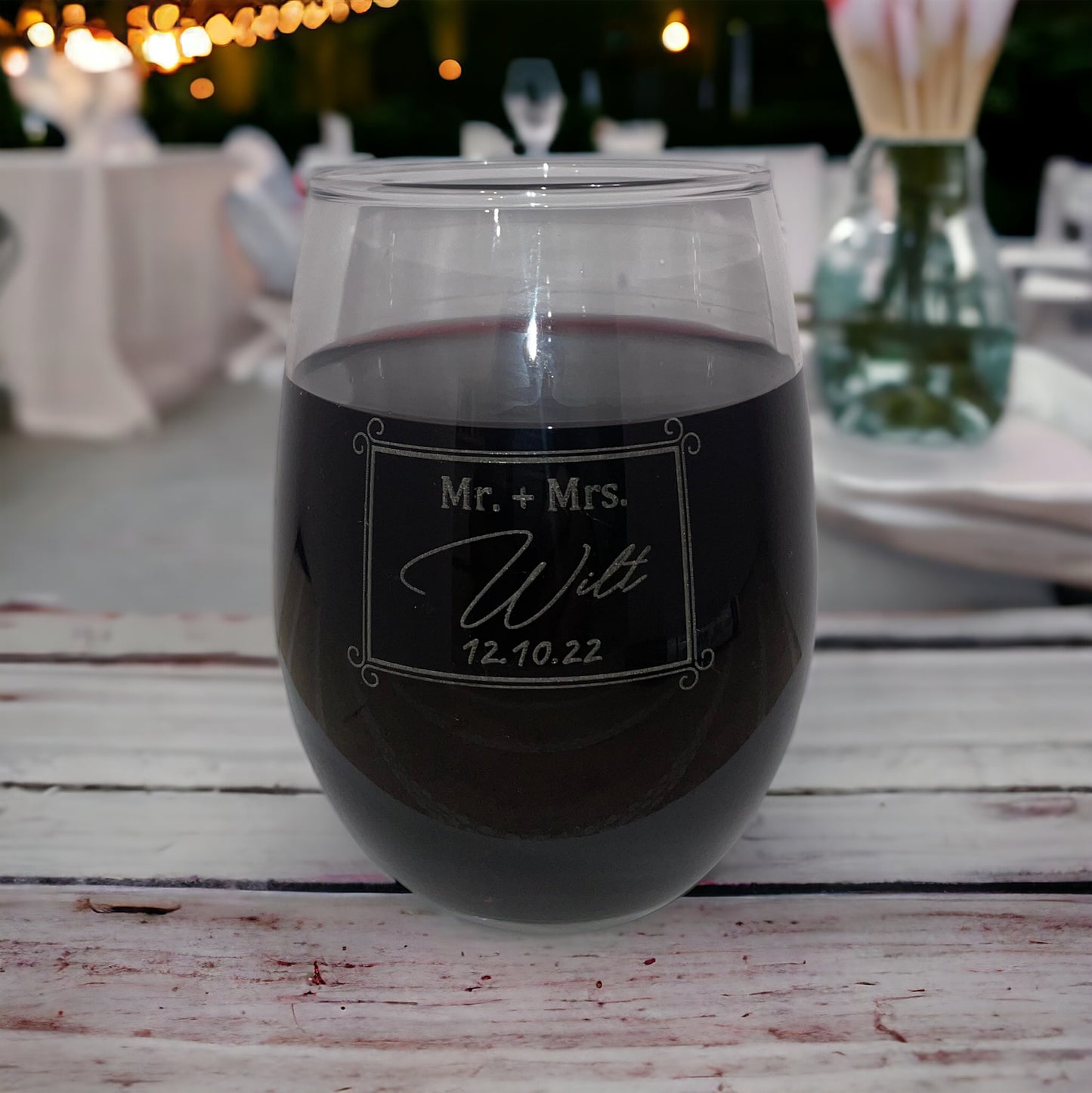 Custom Wedding Stemless Wine Glasses